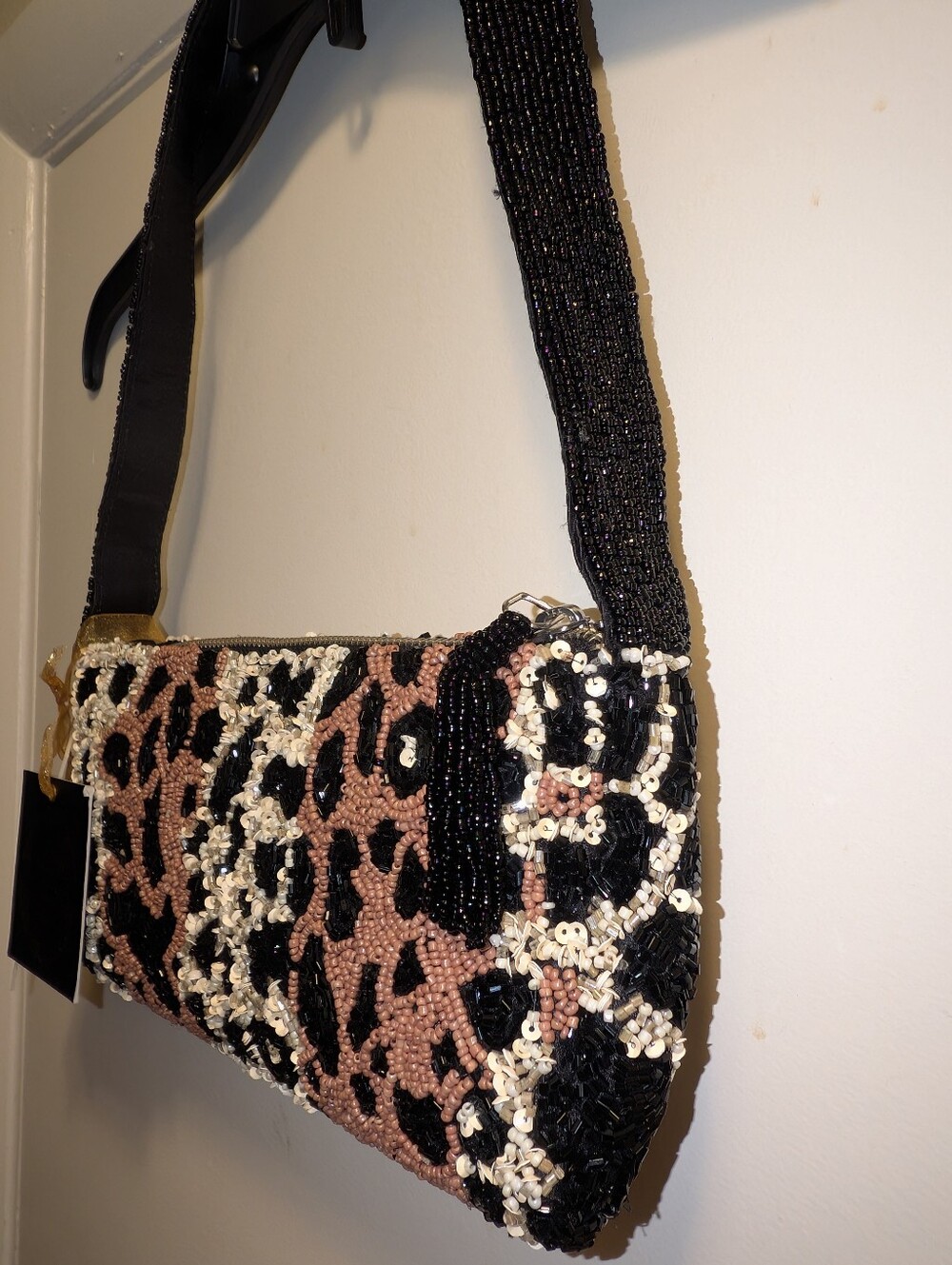 New Beaded Leopard Print Shoulder Bag - Picture 2 of 3